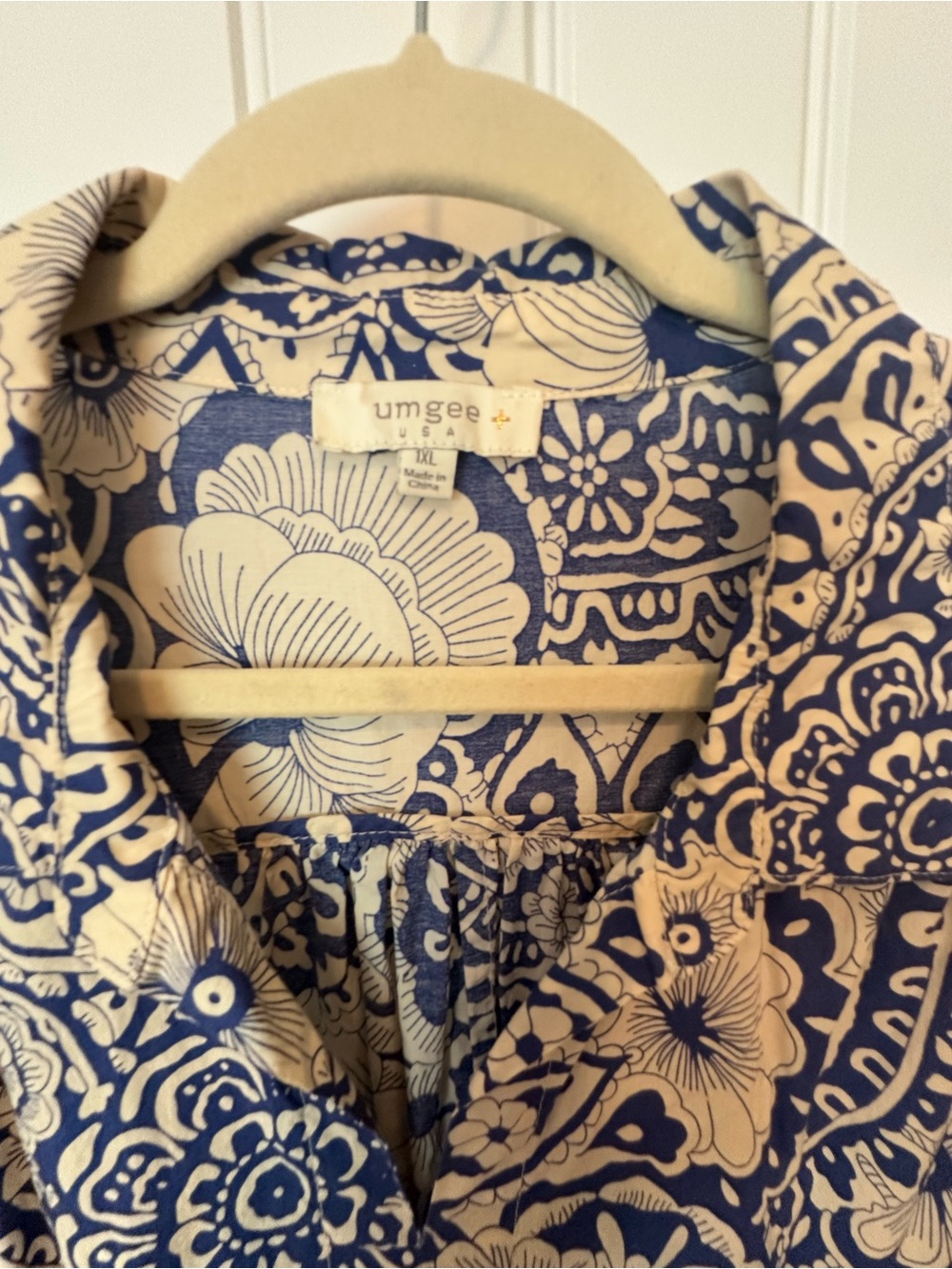 Umgee Blue and Cream Floral Tiered Midi Dress - Picture 2 of 4